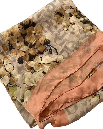 1990s Dana Buchman flower gray and pink DB Signature scarf Poly silk feel