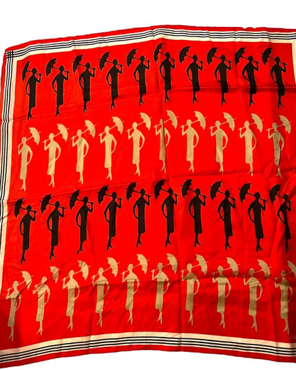 Vintage 1960s ECHO Lady with umbrella fancy print scarf Silk mix red black