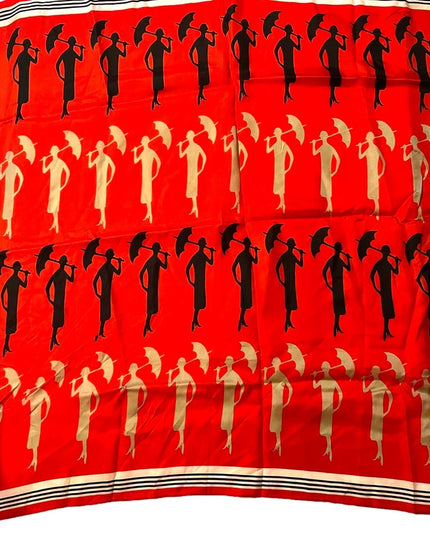 Vintage 1960s ECHO Lady with umbrella fancy print scarf Silk mix red black