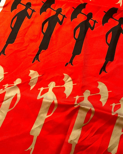 Vintage 1960s ECHO Lady with umbrella fancy print scarf Silk mix red black