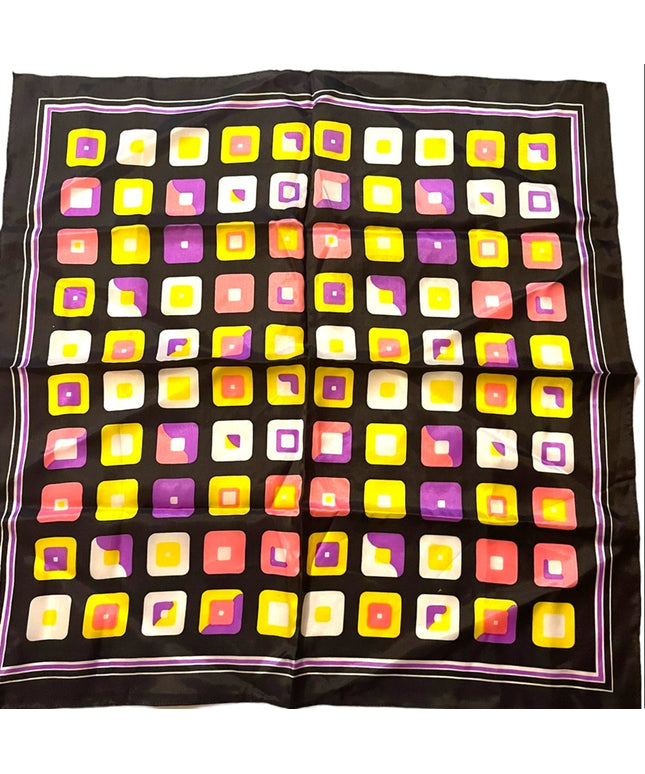 Vintage GROOVY 1960s Multi color black pink yellow geometric scarf Acetate