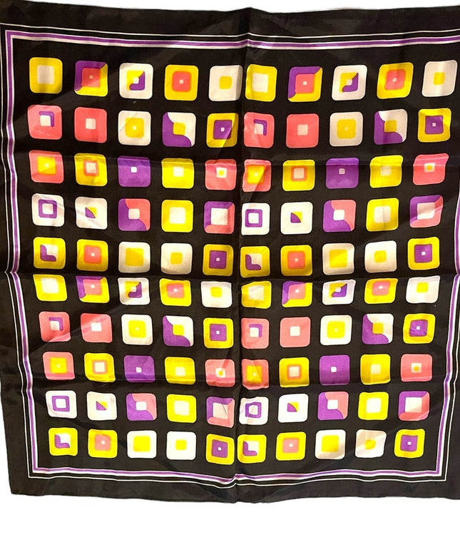 Vintage GROOVY 1960s Multi color black pink yellow geometric scarf Acetate