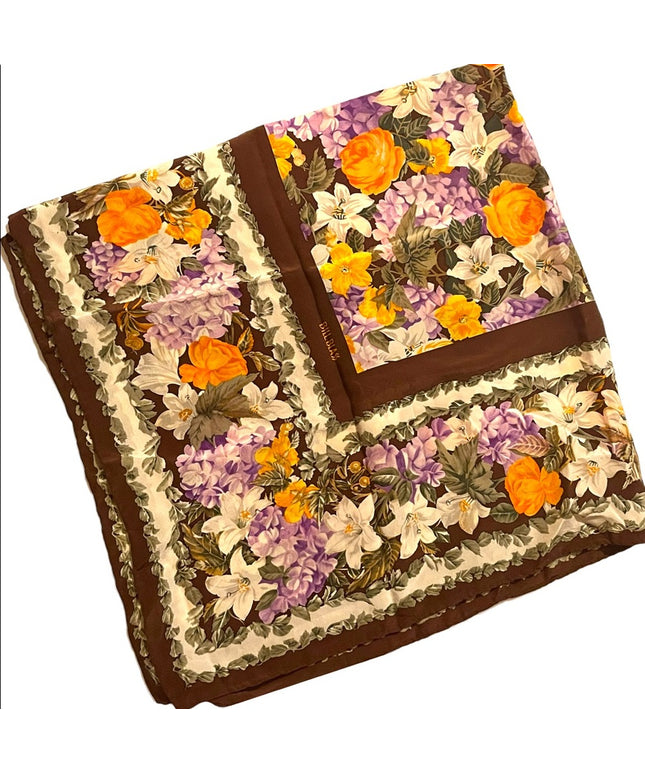 Vintage 1980s Bill Blass chintz Flower large scarf SILK