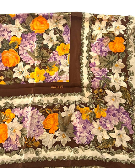 Vintage 1980s Bill Blass chintz Flower large scarf SILK