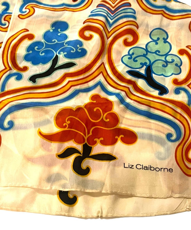 Liz Claiborne Beautiful Deco abstract colorful SILK Scarf