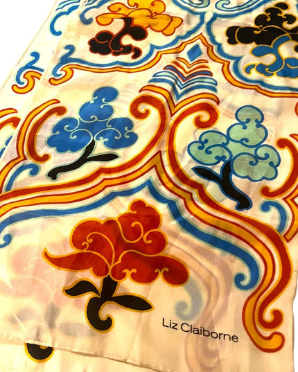 Liz Claiborne Beautiful Deco abstract colorful SILK Scarf