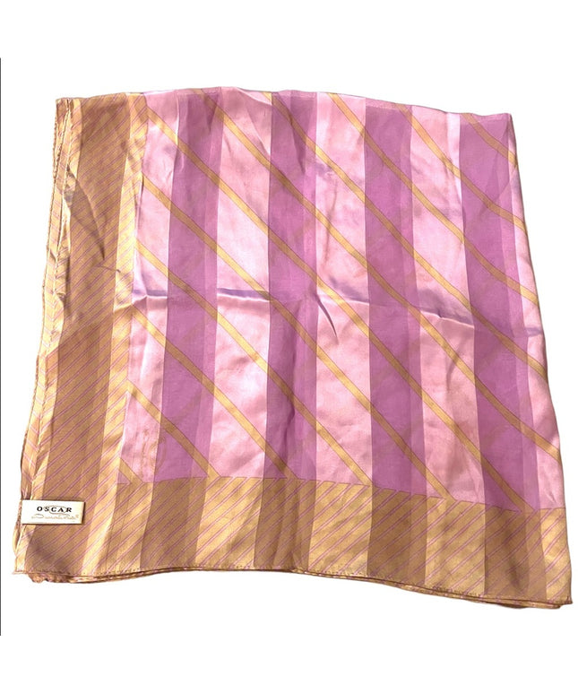 LOVELY Oscar De Laurenta Purple pastel & Platinum stripe fancy Silk scarf Large