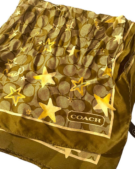 Coach silk Brown gold star logo signature scarf Square