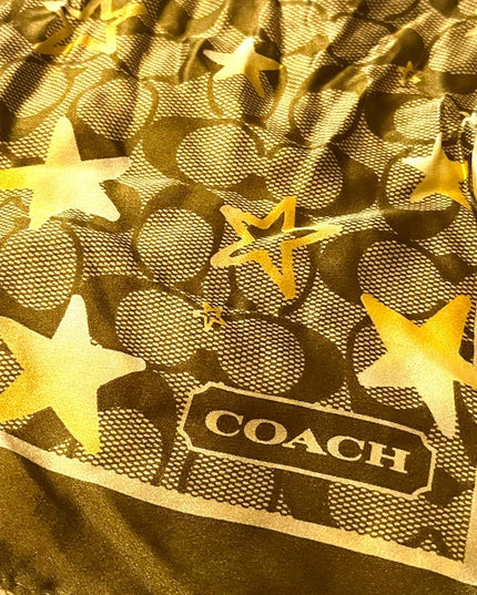 Coach silk Brown gold star logo signature scarf Square
