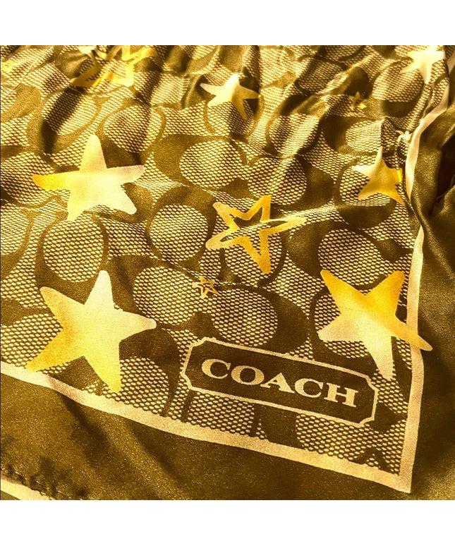 Coach silk Brown gold star logo signature scarf Square