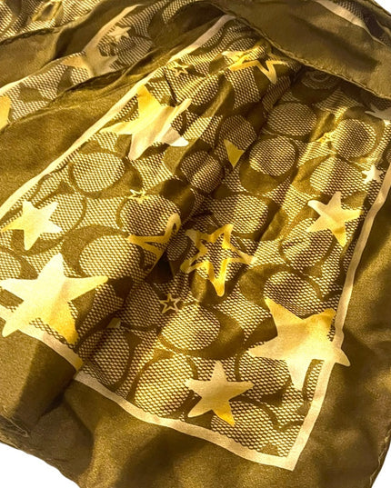 Coach silk Brown gold star logo signature scarf Square