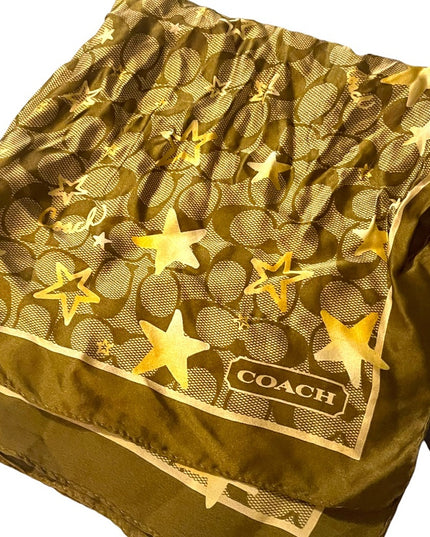 Coach silk Brown gold star logo signature scarf Square