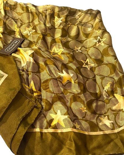 Coach silk Brown gold star logo signature scarf Square