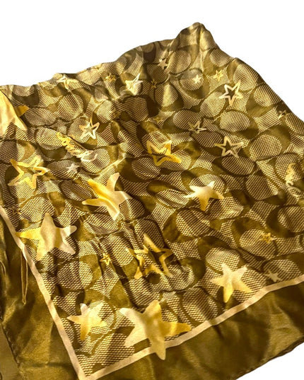 Coach silk Brown gold star logo signature scarf Square