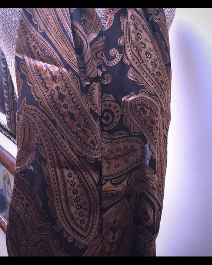 Danier Silk Brown gold Paisley Scarf sequin