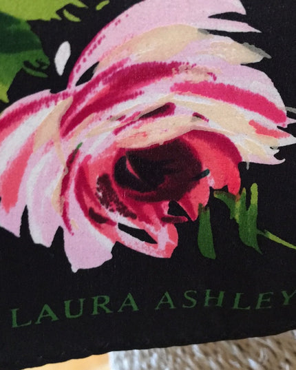 Lovely Laura Ashley Silk Roses Black Flower Scarf