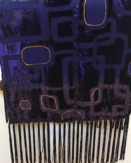 Danier Silk/Rayon fringe BOHO beauty scarf 12x60” purple