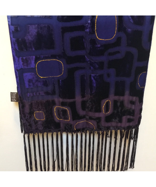 Danier Silk/Rayon fringe BOHO beauty scarf 12x60” purple