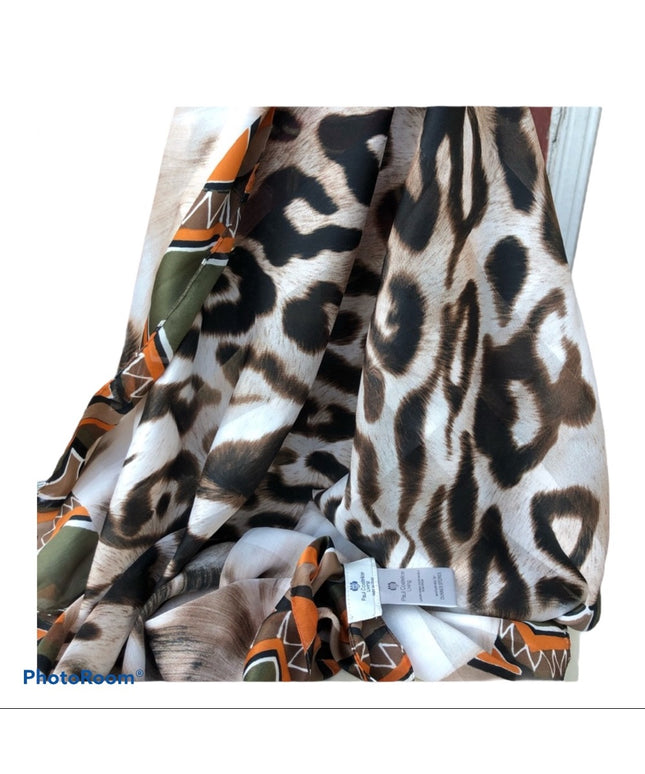 - Paul Costelloe Italy silk tribal leopard scarf Retired