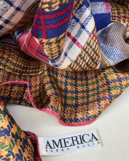 Vintage  Perry Ellis America Silk scarf Silk Very nice plaid print
