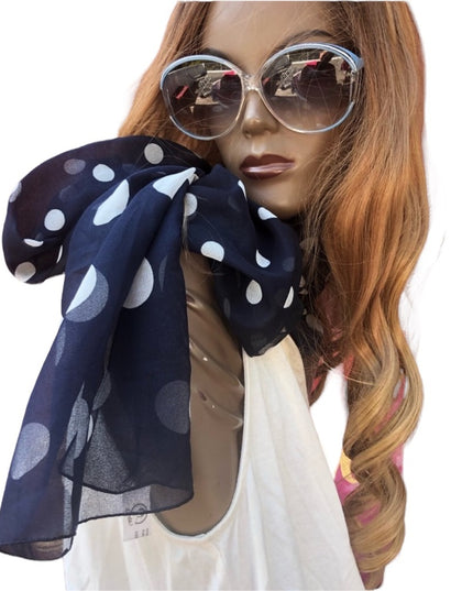 Sheer Acetate VTG Blue and white polka dots Scarf