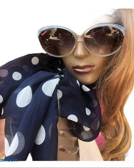 Sheer Acetate VTG Blue and white polka dots Scarf