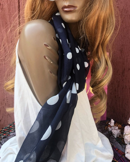Sheer Acetate VTG Blue and white polka dots Scarf