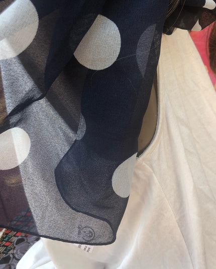 Sheer Acetate VTG Blue and white polka dots Scarf