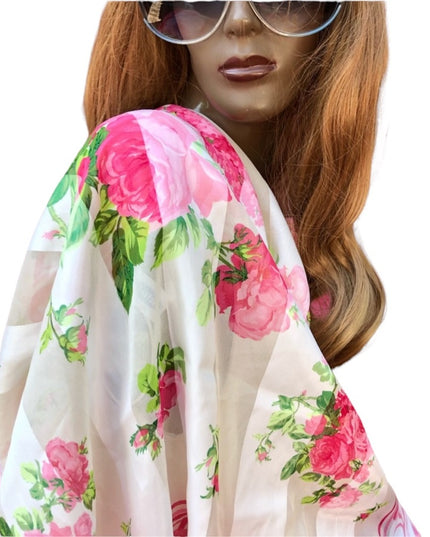 - NWT Taby poly pink flower scarf floral silky