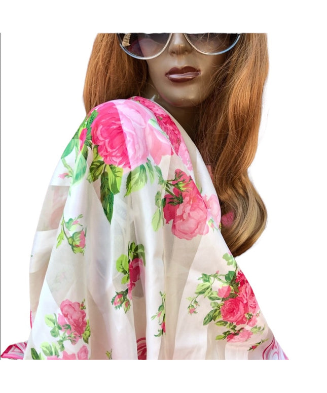- NWT Taby poly pink flower scarf floral silky