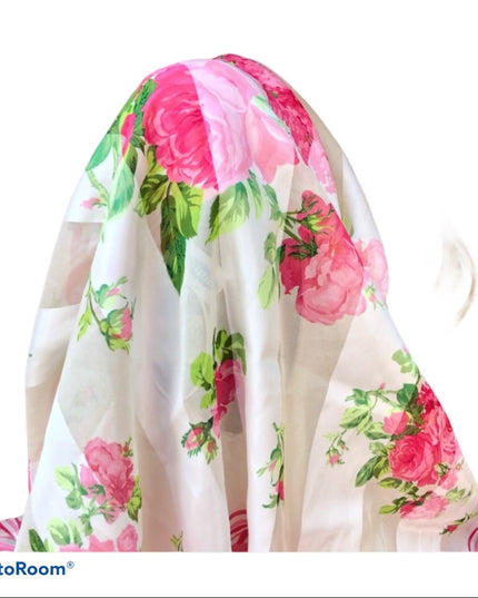 - NWT Taby poly pink flower scarf floral silky