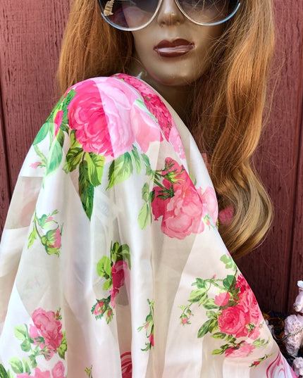 - NWT Taby poly pink flower scarf floral silky