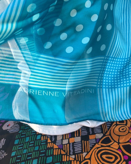 Adrienne Vittadini Blue polka dot silk scarf