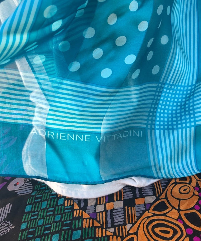 Adrienne Vittadini Blue polka dot silk scarf