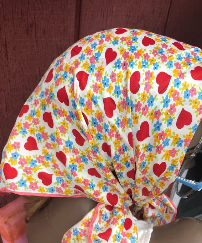 Vintage Heart flower scarf Beautiful! 1960s Acetate