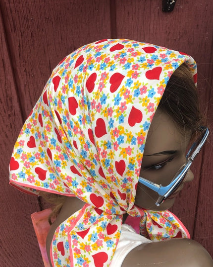 Vintage Heart flower scarf Beautiful! 1960s Acetate