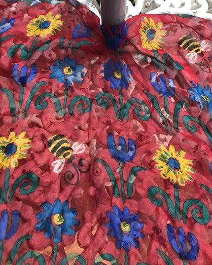 Elaine Gold Silk scarf bees flowers  summer