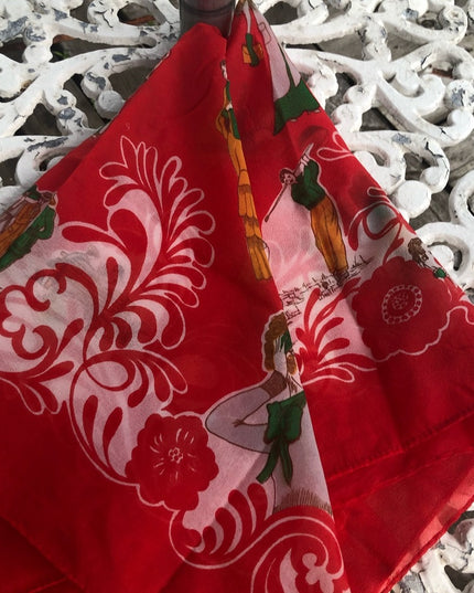 Vintage 1950s  Nylon Sheer chiffon Roaring 20s printed scarf Rare red