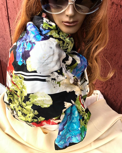 ECHO silk flower scarf Beautiful! fooral colorful large