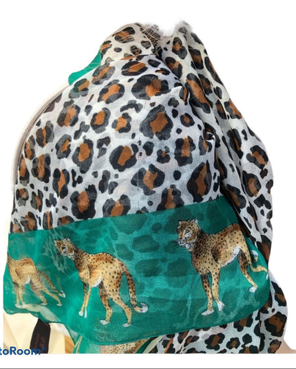 Vintage Gim Renoir Scarf Poly leopard green Italy Italian