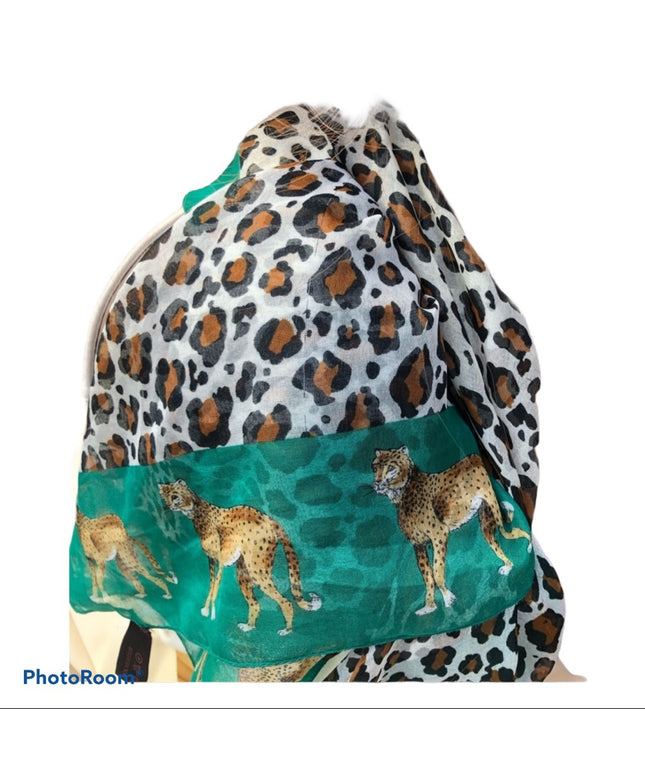Vintage Gim Renoir Scarf Poly leopard green Italy Italian