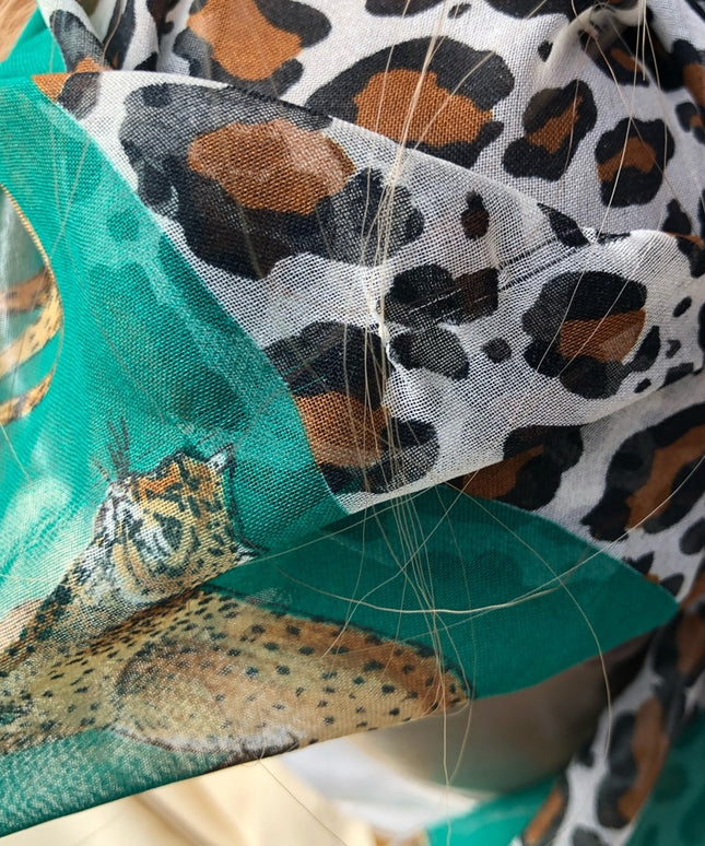 Vintage Gim Renoir Scarf Poly leopard green Italy Italian