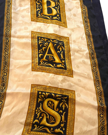 Vintage gold blue SILK Basile scarf printed magestic ornate design