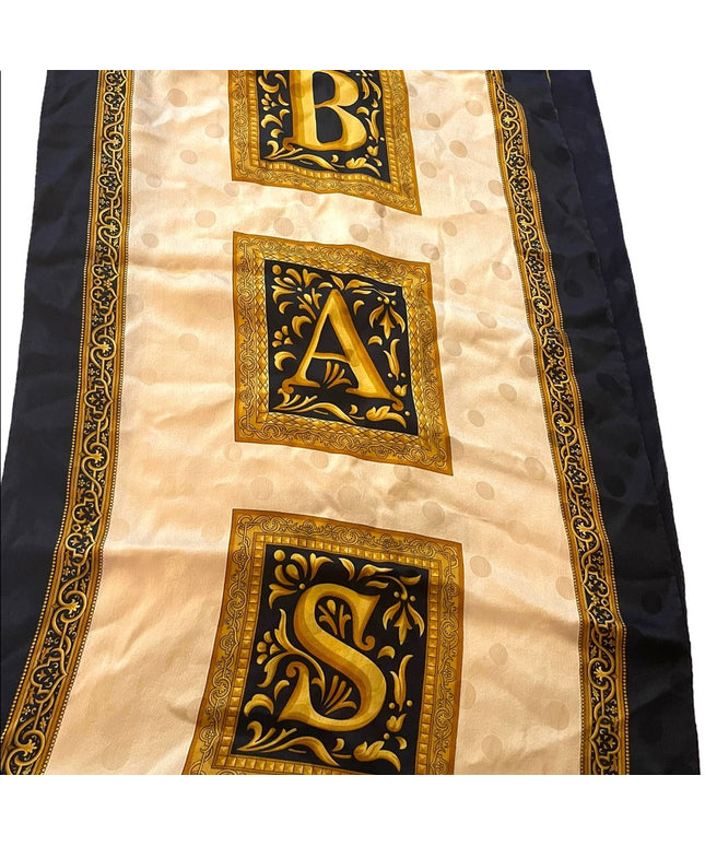 Vintage gold blue SILK Basile scarf printed magestic ornate design