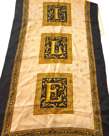 Vintage gold blue SILK Basile scarf printed magestic ornate design