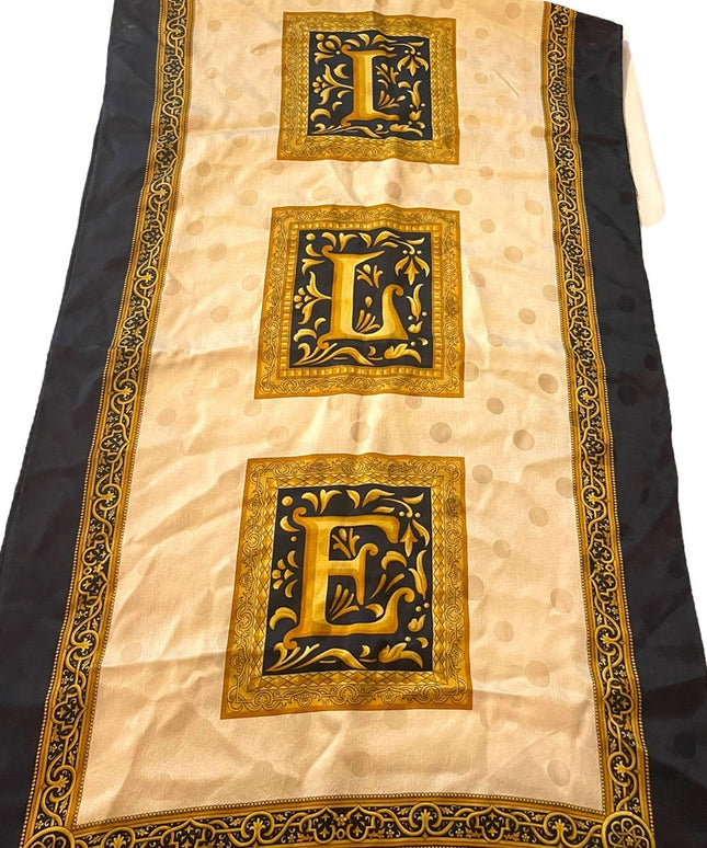 Vintage gold blue SILK Basile scarf printed magestic ornate design