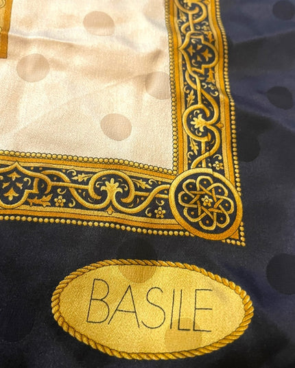 Vintage gold blue SILK Basile scarf printed magestic ornate design