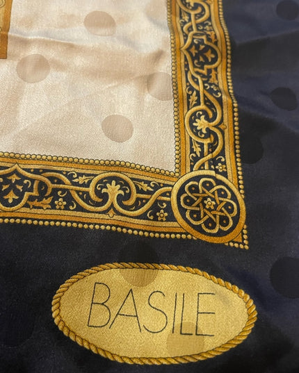 Vintage gold blue SILK Basile scarf printed magestic ornate design