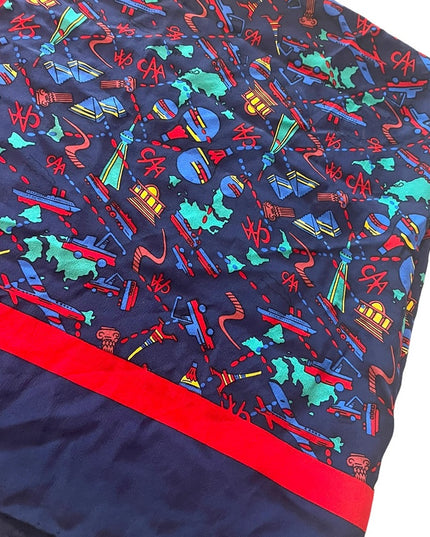 CAA road tour Large silk scarf Paris Seattle Egypt planes Blue & Red soft