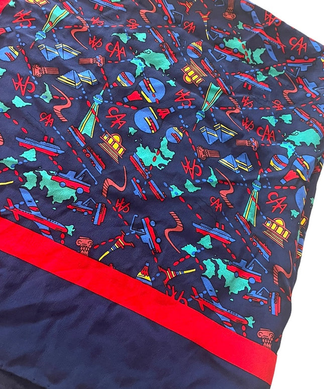 CAA road tour Large silk scarf Paris Seattle Egypt planes Blue & Red soft